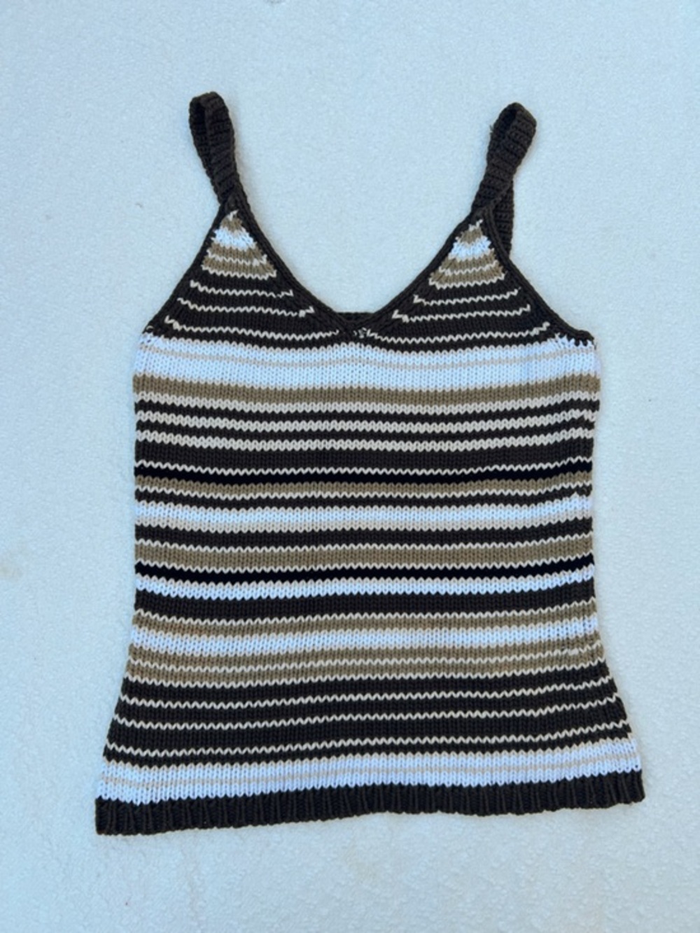 Vintage Gap Knit Striped Cami Tank Top Small Brown White Cotton‎ Crochet Y2K 90s